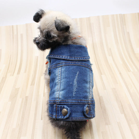 KFX-0554685 Vintage Denim Vest for Pets with Scratch Pattern, Customizable, Flexible Fit