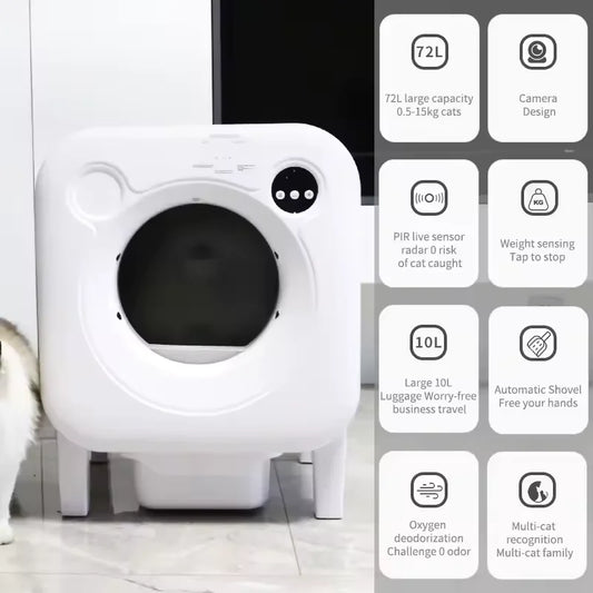 KFX-055571 Automatic Self-Cleaning Cat Litter Box with 68L Capacity - Durable Eco-Friendly Plastic Design