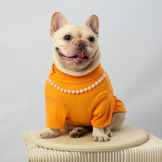 KFX-0562621 Solid Color High Collar Pet Shirt - Elastic Fabric in Orange and Fluorescent Green, Sizes S-XXL