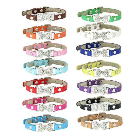 KFX-0573373 Cute Cat Traction Rope with Crystal Diamond Accent - Adjustable PU Pet Collar in Multiple Colors