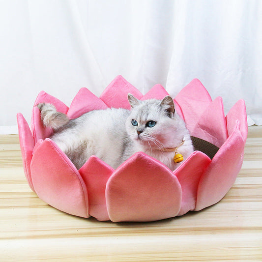 KFX-0575421 Pet Cool Nest Round Cat Bed - Plush Lotus Shape, Two Sizes Available (30cm and 42cm)