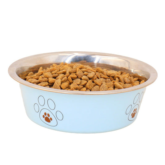 KFX-0591037 Non-Slip Stainless Steel Pet Bowl with Colorful Footprint Design - Available in Multiple Sizes