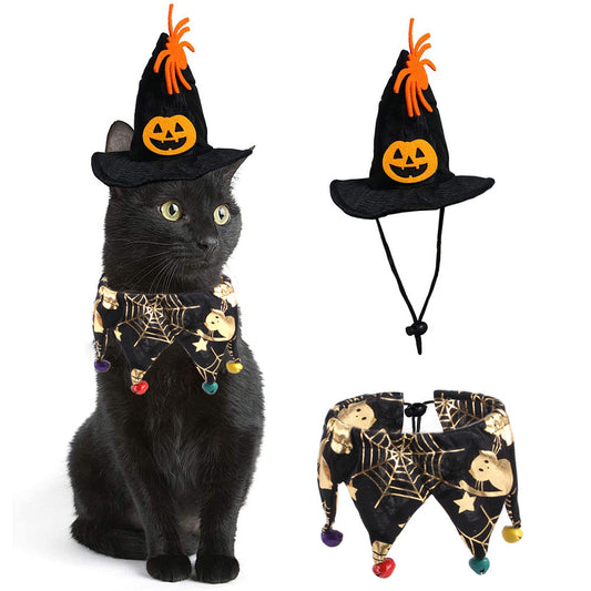 KFX-0592445 Skull Pattern Hat and Scarf Set with Cat Cape and Spider Web Design