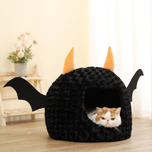 KFX-0594877 Little Devil Cozy Plush Pet Nest Bed - Fully Enclosed, Warm and Comfy Space for Pets