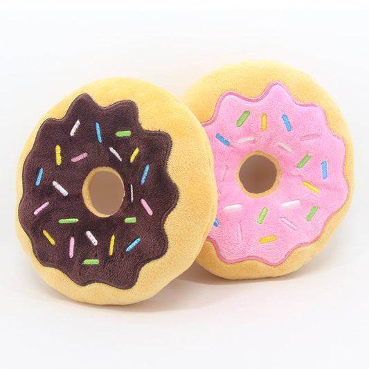 KFX-0600253 Donut-Shaped Plush Dog Toy in Pink, Brown, Green, and Blue - 15cm Diameter