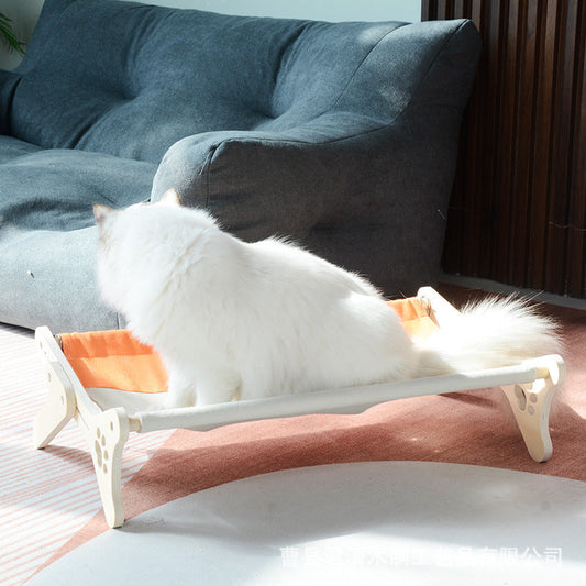 KFX-0610365 Solid Wood One-Piece Cat Hanging Bed for Windowsill Sunbathing 58x37x16cm