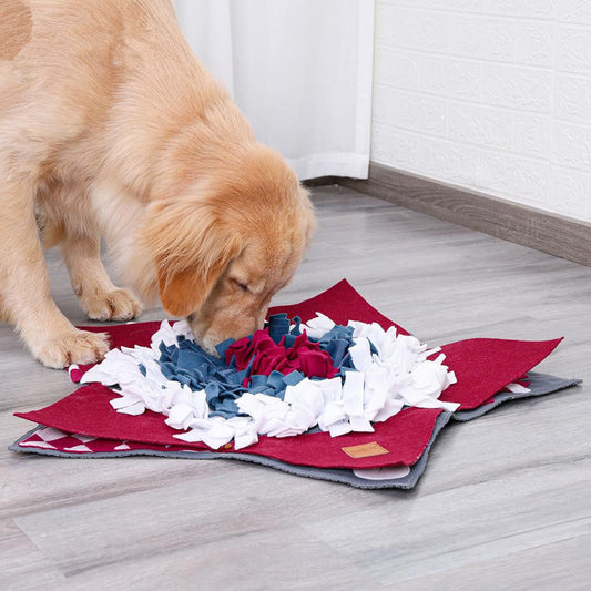 KFX-0613949 Pet Slow Feeding Training Mat - 28"x28" Red Felt & Wool Dog Bashing Pad for Stress Relief and Digestion