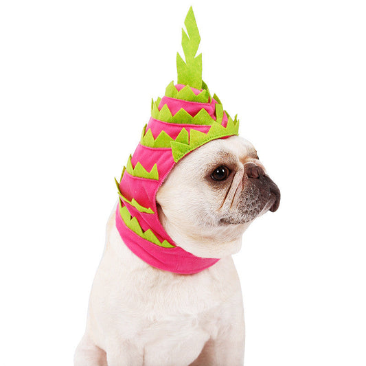 KFX-0616893 Pitaya Fruit Pet Hat for Dogs and Cats - Soft Velvet Costume Headgear for Halloween Celebrations