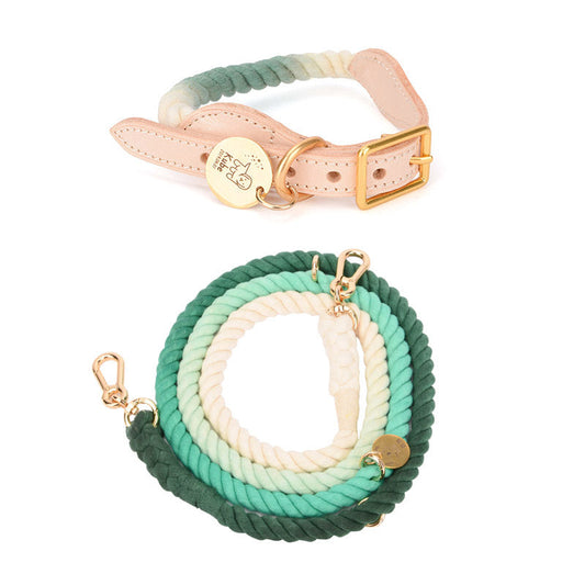 KFX-0619837 Multifunctional Rainbow Gradient Cotton Dog Traction Rope with Hand-Woven Collar Options