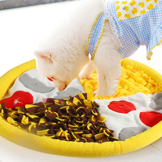 KFX-0622653 Pet Bite-Resistant Sniffing Mat in Pizza Design - Plush Material, 50cm Diameter