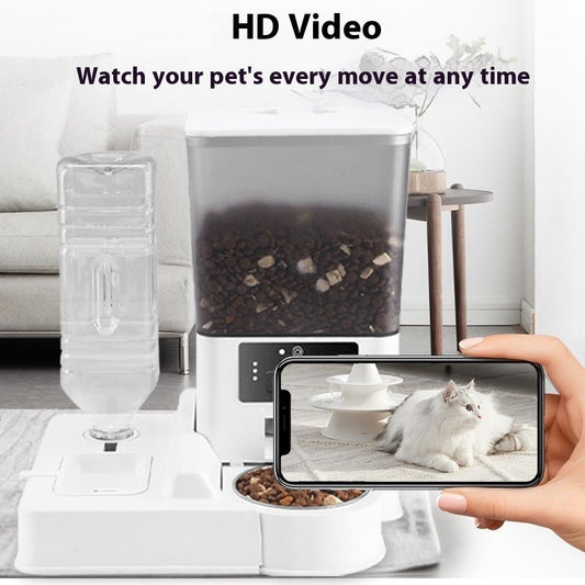 KFX-0623805 Smart Pet Feeder with Video and Voice Call Functionality, Timed Food & Water Dispenser, Stainless Steel Bowl
