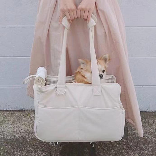 KFX-0629821 Small Dog Hand Messenger Bag in Beige - Nylon Canvas, Lightweight Design, Compact Size