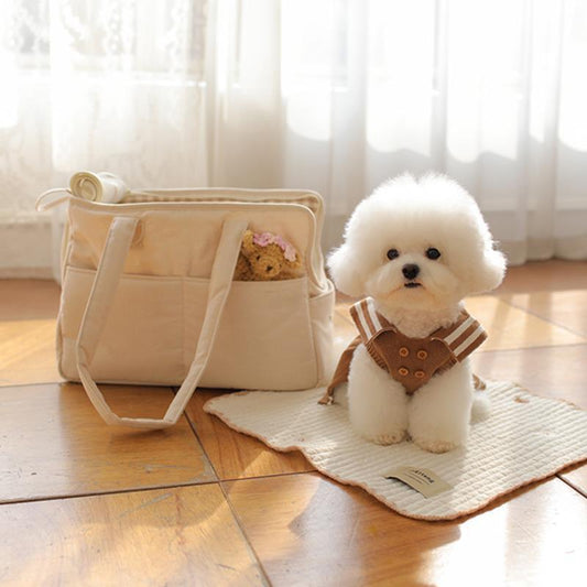 KFX-0629821 Small Dog Hand Messenger Bag in Beige - Nylon Canvas, Lightweight Design, Compact Size