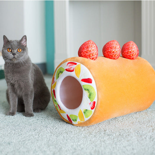 KFX-0633405 Cake Roll Plush Cat Litter with Sponge Filling and Mesh Bag - 40cm Height