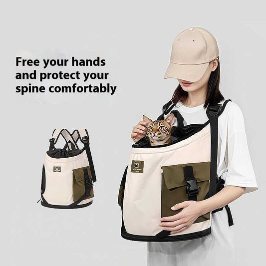 KFX-0641341 Adjustable Drawstring Portable Cat Backpack with Built-in Safety Buckle - Brown and Egg Color Options