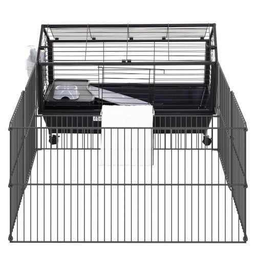 KFX-0642749 Small Animal Playpen Cage with Rolling Casters and Water Bottle - 35" L, Durable Steel, Easy Access Design