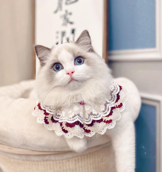 KFX-0647101 Cotton Lace Adjustable Bib Scarf for Pets - Available in Wine, Red, Pink, Sizes XS to XL