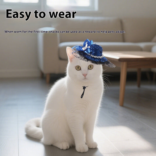 KFX-0662205 Embroidered Cloth Pet Lace Hat for Cats in Red, Gold, and Blue