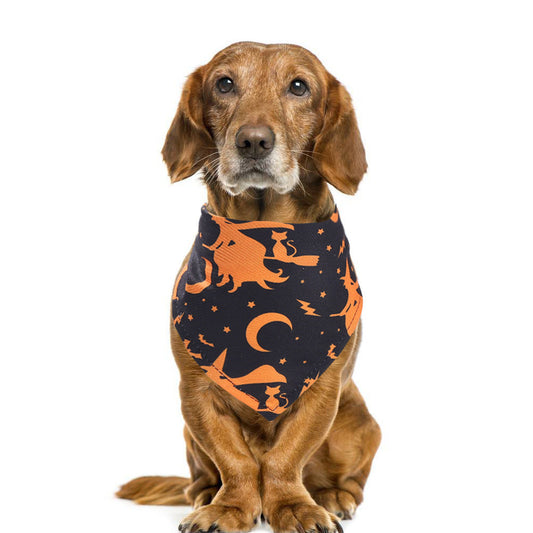 KFX-0663741 Halloween Triangle Scarf for Dogs - Fun Pumpkin, Witch, and Bone Designs, 45x45x65cm, Polyester