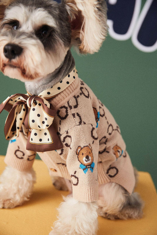 KFX-0664125 Casual Wool Sweater Cardigan for Pets - Schnauzer & Pomeranian Styles in Multiple Sizes