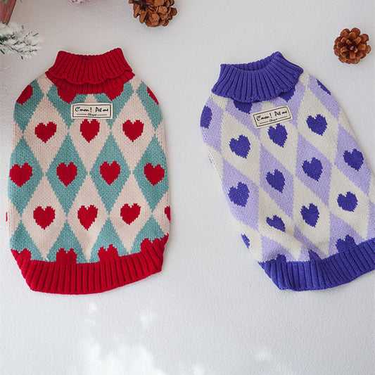 KFX-0669885 Cozy Love Rhombus Sweater for Cats – Pomegranate Red & Raspberry Purple Options
