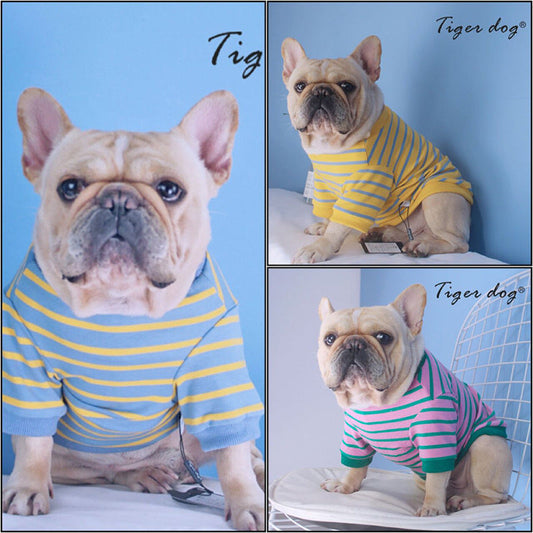 KFX-0683965 French Striped T-Shirt Sweater for Dogs in Pink Green, Yellow Blue, and Blue Yellow - Multiple Sizes Available