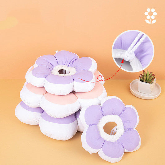 KFX-0685373 Cute Flower Circular Pet Collar in Monochrome Pink and Purple - Adjustable Polyester Design, Multiple Sizes Available