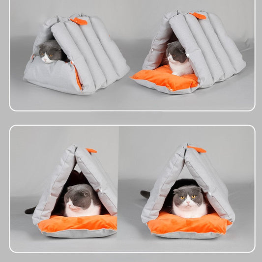 KFX-0690621 Triangular Multi-Purpose Pet Nest with Removable Cotton Cover for Cats - Warm Autumn/Winter Design