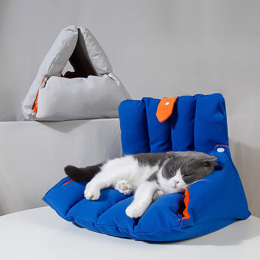 KFX-0690621 Triangular Multi-Purpose Pet Nest with Removable Cotton Cover for Cats - Warm Autumn/Winter Design
