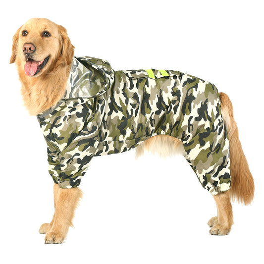 KFX-0699453 Reflective Hooded Raincoat for Dogs - Yellow, Pink, Camouflage, Green - Sizes 3XL to 7XL