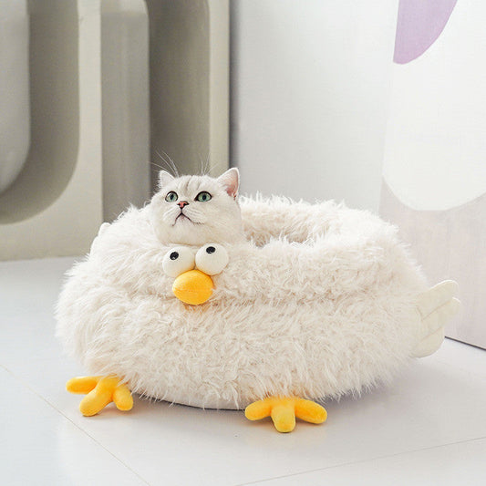 KFX-0708669 Universal Cat Bed for All Seasons - Soft Lion Velvet and Crystal Velvet, 49x49x21cm Pet Kennel in White