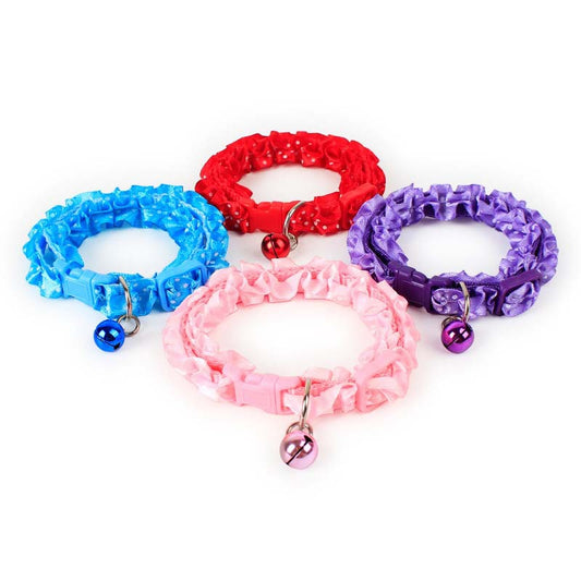 KFX-0723901 Lace Pet Collar Necklace for Cats and Dogs with Bell - Mohair Material, Multiple Color Options