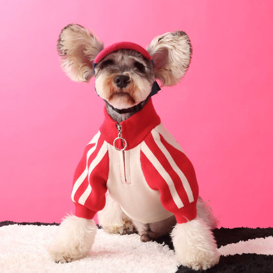 KFX-0729661 Cozy Wool Cardigan Sweater for Pets in Red and Dark Green