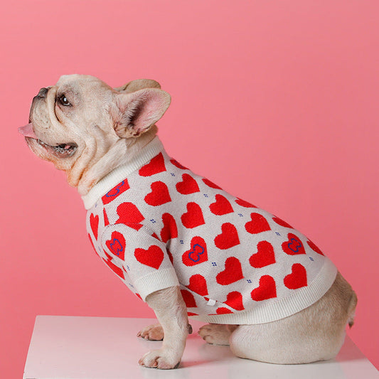 KFX-0735421 Cozy Red Heart Knitted Sweater for Small Dogs and Cats in Various Sizes