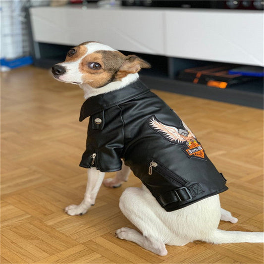 KFX-0737085 Embroidered Eagle Design Small Dog Jacket in Chocolate Black Faux Leather
