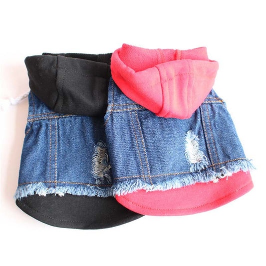 KFX-0741821 Stylish Denim Knitted Hooded Vest for Dogs in Black and Red