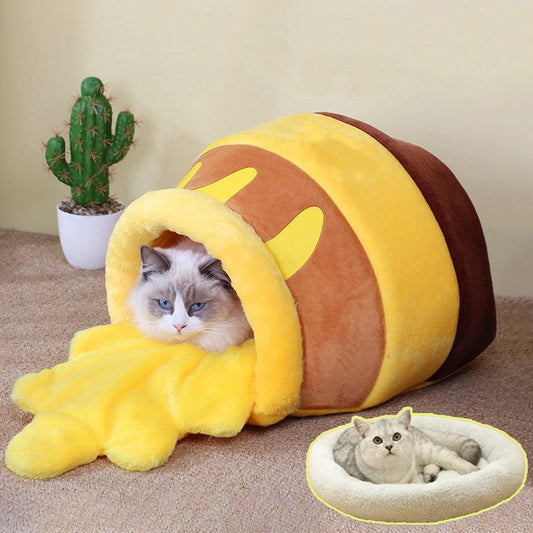 KFX-0743229 All-Season Warm Honey Pot Pet Bed - Soft Crystal Fabric with Double-Layer Insulation, Cozy Sponge Cotton Filling, Available in Multiple Colors
