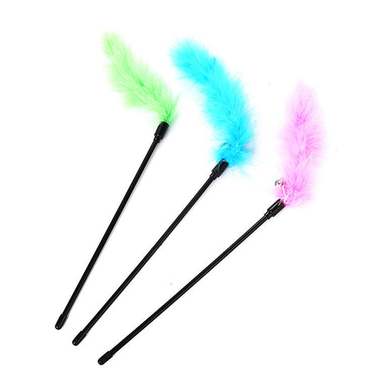 KFX-0743997 Funny Cat Toy Stick with Turkey Feather and Plastic, 27cm Long