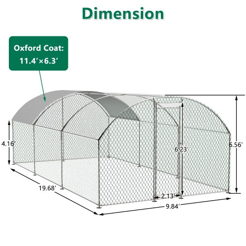 KFX-0746813 Large Metal Chicken Coop with Waterproof UV Cover, Walk-In Dome Shape Enclosed Chicken Run for Outdoor Use