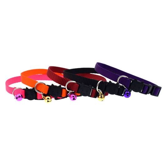 KFX-0750909 Nylon Solid Color Cat Bell Collar - Adjustable, Lightweight, 20-34cm Neck Size in Various Colors