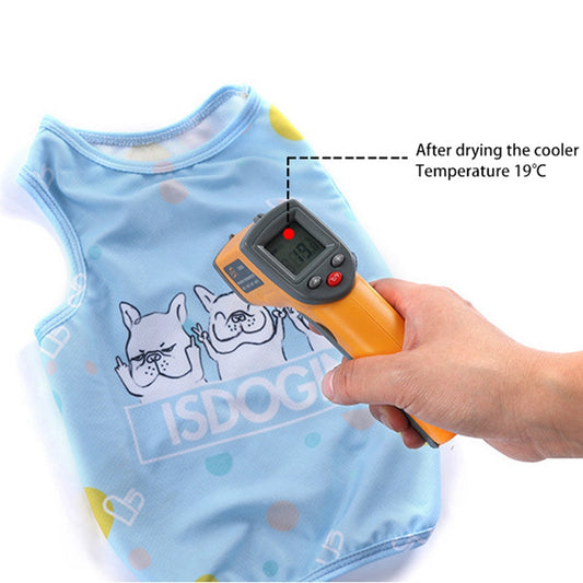 KFX-0757053 Cooling Summer Clothes for Dogs - Cartoon Style in Blue, Pink, and Yellow, Available Sizes M, L, XL