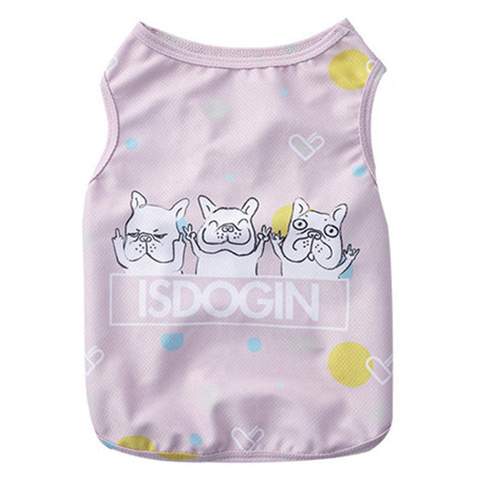 KFX-0757053 Cooling Summer Clothes for Dogs - Cartoon Style in Blue, Pink, and Yellow, Available Sizes M, L, XL