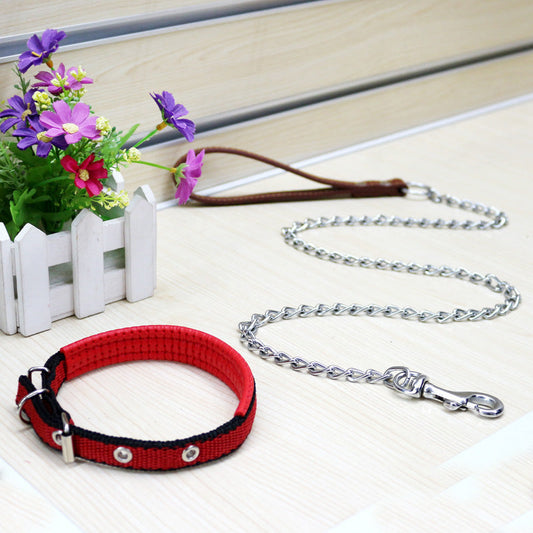 KFX-0771645 Iron Chain Dog Traction with PU Handle - Available in Black, Brown, Red