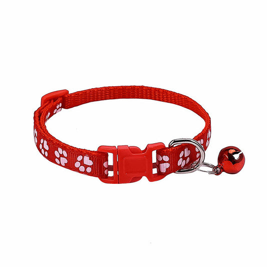 KFX-0783677 Dog Footprint Applique Collar with Bell in Various Colors