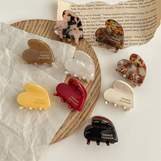 KFX-0793277 Elegant Acetate Love Heart Small Jaw Hairpin Clips in Various Colors