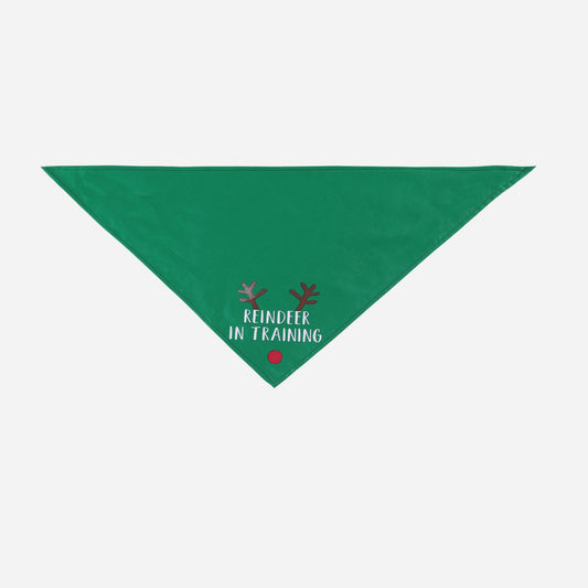 KFX-0794813 Festive Holiday Dog Headscarf - Green Elk, White Snowman, Red Letter, Polyester, Neck 25-48CM
