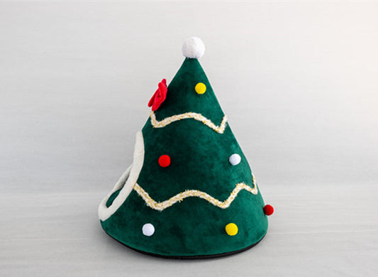 KFX-0803005 Christmas-Themed Pet Nest in Red and Green - Warm Cloth Bed for Cats and Dogs, Available in Small, Medium, and Large Sizes