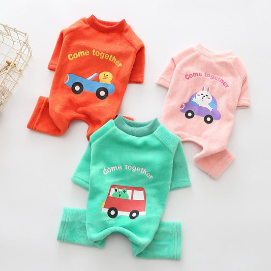 KFX-0815037 Warm Pure Cotton Dog Sweater - Four-Legged Clothes in Green, Pink, and Orange