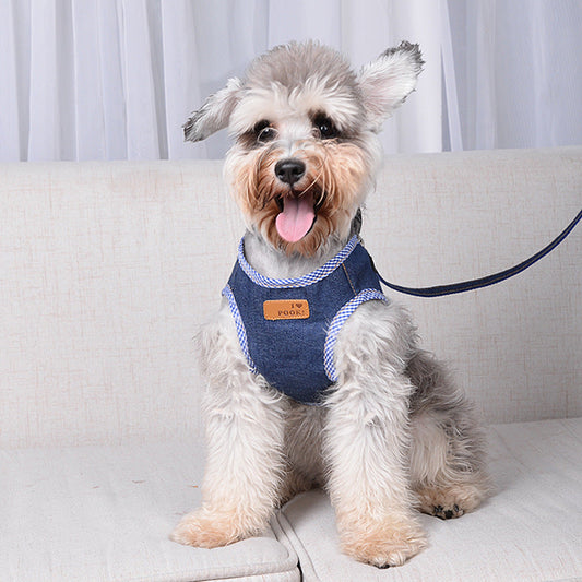 KFX-0829757 Vest Style Denim Dog Leash with Breathable Fabric and Fashionable Design