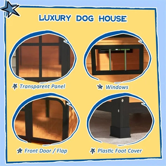 KFX-0839357 Spacious Outdoor Dog House with Weatherproof Roof and Openable Design for Large Dogs